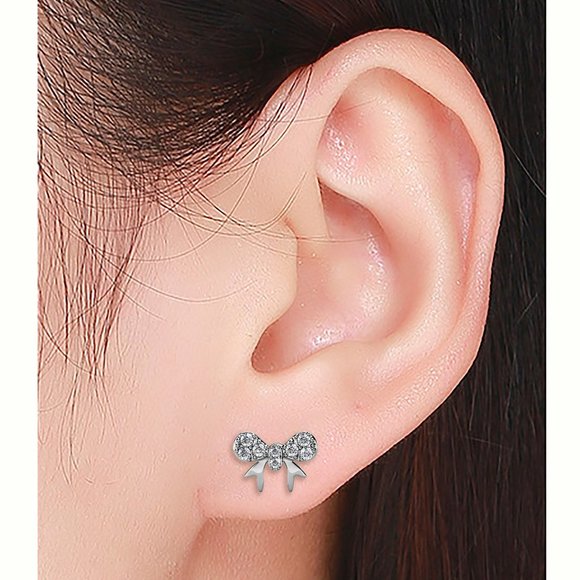Cute Bow Stud Earrings With Swarovski Crystals - Picture 3 of 5